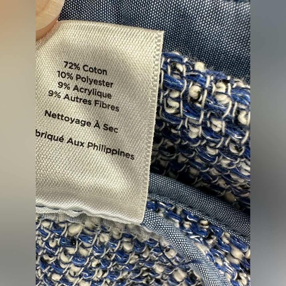 Talbots Blue Tweed Drape Open Front Blazer Classic Womens Size L Petite NEW - Picture 8 of 8